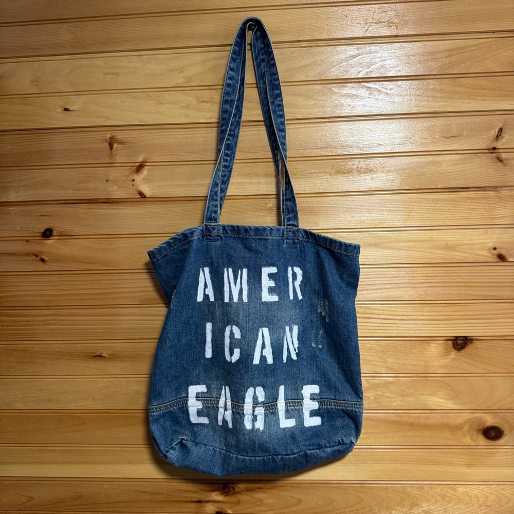 American Eagle Blue Denim Fabric Tote Bag